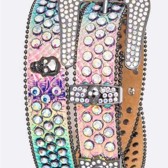 LA Jewelry Accessories - Iridescent Skull Studded Belt